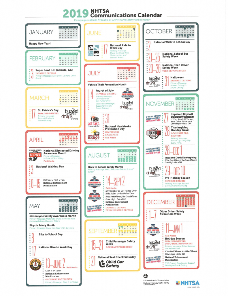 National Highway Traffic Safety Administration Releases 2019 Calendar